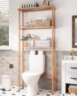 AmazerBath Over The Toilet Storage Shelf Bamboo, 3-Tier Over Toilet Organizer Rack, Freestanding Above Toilet Shelf for Bathroom, Laundry, Space Saver, Natural Color - Image 2