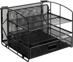 Amazon Basics Rectangular Desk Organizer 3 Tray w/Sliding Drawer and Hanging File Holder, Black - Image 2