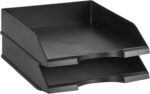 Amazon Basics Rectangular, Stackable Office Letter Organizer Desk Tray, Black, Pack of 2 - Image 2