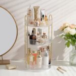 Aveniee Rotating Makeup Organizer for Vanity, 3 Tier Perfume Skincare Organizers and Storage for Bathroom Countertop, Clear Spinning Counter Cosmetic Holder for Dresser,White - Image 2