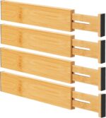 Bamboo Drawer Dividers Organizers, Kitchen Drawer Organizer, Adjustable Drawer Divider for Clothes, Kitchen, Dresser, Bedroom, Bathroom and Office, 4-Pack (Natural, 12-17 IN) - Image 2