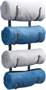 Bathroom Rolled Towel Rack: 4-Tier Wall Mounted Towel Storage Holder, Hanging Organizer for Towels, Blankets, Large Bath Sheets, Space Saving in RV, Closet, Toilet, Cabinet, Black Metal - Image 2