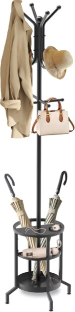 Coat Rack Freestanding, Coat Stand with Umbrella Holder, Metal Coat Tree with 12 Hooks, Coat Hanger Stand for Entryway, Coat Rack Stand for Bedroom, Living Room & Office - Image 2