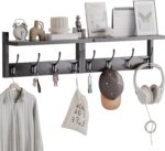 Coat Rack with Shelf, 2 Pack Bamboo Wall-Mounted Coat Hanger with 8 Hooks for Entryway, Hallway, Kitchen, Bathroom, Living Room, Utility Room (Black) - Image 2