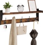 Coat Rack with Wall Mount, 23 Inch Long Entryway Wall Shelf with Hooks, Wood Hanger with Storage Shelf for Bathroom, Hallway, Rustic Brown - Image 2