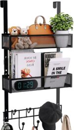 Consumest Over The Door Hooks Organizer - Extra Long Door Hanger with 9 Coat Hooks & 2 Mesh Basket, Back Storage Organizer Hanging Towels for Bathroom, Bedroom, Black (for 1.76 in Doors) - Image 2