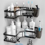 Corner Shower Caddy, 2 Pack Adhesive Shower Corner Organizer Shelves, No Drilling Stainless Steel Shower Storage Rack with Hooks&Toothpaste Holder for Bathroom, Dorm and Kitchen - Image 2