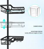 Corner Shower Caddy Tension Pole - 4 Tier Stainless Steel Rustproof Shower Corner Caddy for Bathtub Bathroom Shower Organizer Shelves Adjustable Pole 25-114.2 Inch Black - Image 2