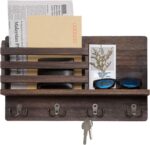 Dahey Wall Mounted Mail Holder Wooden Key Holder Rack Mail Sorter Organizer with 4 Double Key Hooks and A Floating Shelf Rustic Home Decor for Entryway or Mudroom,15.7" W x9.3 Hx3.2 D, Brown - Image 2