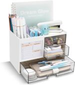Desk Organizer with 3 Drawer, Multi-Functional Pencil Pen Holder for Desk, Desk Organizers and Storage with 8 Compartments, Desktop Organizer for Office Home Art Supplies (White) - Image 2