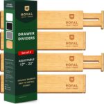Drawer Divider and Organizer for Kitchen Organization - Adjustable Bamboo Drawer Dividers Organizers (17 - 22") - 4-Pack Expandable Drawer Organization Separators for Kitchen, Bedroom & More, Natural - Image 2