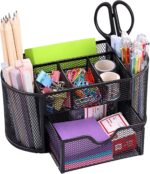 EOOUT Desk Organizer, Pencil Holder for Desk, Mesh Office Desk Accessories with 8 Compartments and 1 Drawer Stationery Holder School Supplies - Image 2