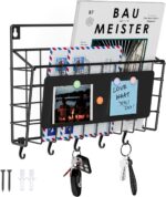 Easy Assembly and Installation Iron Key Holder Wall Mount, Mail Organizer for Wall, Matte Black Finish, Extra Large Storage Space for Mail, Mail Holder Features 5 Hooks, Key Rack Hanger - Image 2