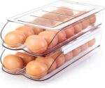 Egg Holder for Fridge, Automatic Rolling Egg Container for Refrigerator, Stackable Fridge Organizers and Storage with Lid, Clear Plastic Egg Dispenser & Tray (2 Tier) - Image 2