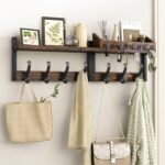 Evermagin 29" Coat Rack Wall Mount with Shelf, 4 in 1 Coat and Key Hanger with 11 Metal Hooks, Entryway Wall Mounted Shelf with Mail Holder for Living Room, Bedroom, Rustic Brown - Image 2