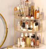 FELIZHOUSE 3-Tier Corner Bathroom Counter Organizer, Bathroom Countertop Shelf Makeup & Skincare Storage with Brush Holder for Vanity, Dresser, Kitchen - Amber - Image 2