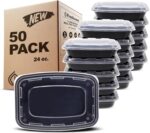 Freshware Meal Prep Containers [50 Pack] 1 Compartment with Lids, Food Storage Containers, Bento Box, BPA Free, Stackable, Microwave/Dishwasher/Freezer Safe (24 oz) - Image 2