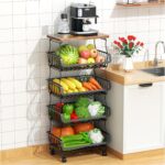 Fruit Vegetable Basket for Kitchen, 5 Tier Stackable Fruit Vegetable Storage Baskets with Wheels, Metal Wire Storage Basket Organizer Baskets for Kitchen, Pantry, Bathroom - Image 2