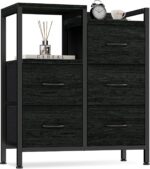 Furnulem 5 Drawer Black Dressers for Bedroom 2 Tier Shelf Storage Small Fabric Dresser for Closet Sturdy Metal Frame Modern Style Storage Cabinets Organization Units for Hallway Rooms - Image 2