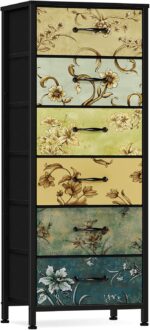 Furnulem Tall 6 Drawers Dresser, Vintage Storage Organizer Unit with Fabric Bins for Bedroom, Living Room, Closet, Nusery, Dorm, Entryway, Bedside Furniture, Sturdy Metal Frame, Wood Top - Image 2