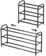 Gonfoam 3-Tier Expandable Shoe Rack,Adjustable Shoe Shelf Storage Organizer Heavy Duty Metal Free Standing Shoe Rack for Entryway Closet Doorway (Black) - Image 2