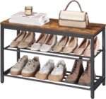 HOOBRO Shoe Storage Bench, 29.5" L Entryway Bench Organizer, 3-Tier Shoe Rack for Closet, Shoe Shelf with Wooden Top Seat, Loads 300 lb, Space-Saving, Rustic Brown and Black BF76HX01 - Image 2