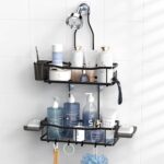 Hanging Shower Caddy Bathroom Organizer: Rustproof Shower Shelf Racks Over Shower Head - No Drilling Inside Bath Shower Rack Shelves Over Showerhead for Shampoo with Soap Holder Black - Image 2