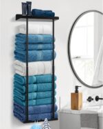 Hommtina Bathroom Towel Storage Black Towel Holder Bathroom Decor Aesthetic Towel Racks for Bathroom Bath Towel Storage for Rolled Towels Organizer - Image 2