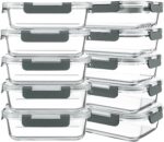 KOMUEE 10 Packs 30 oz Glass Meal Prep Containers,Glass Food Storage Containers with Lids,Airtight Lunch Bento Boxes,Microwave,Freezer and Dishwasher,Gray - Image 2