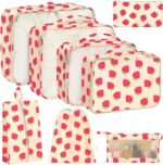 KPX 8 Set Packing Cubes for Travel, Luggage Packing Organizers Accessories Large Toiletries Bag for Clothes Shoes Cosmetics (Strawberry) - Image 2