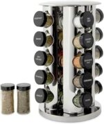Kamenstein 20 Jar Revolving Countertop Spice Rack with Spices Included, FREE Spice Refills for 5 Years, Polished Stainless Steel with Black Caps, 30020 - Image 2