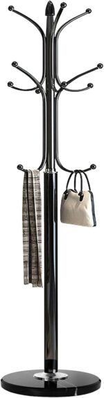 Kertnic Metal Coat Rack Stand with Natural Marble Base, Free Standing Hall Tree with 12 Hooks for Hanging Scarf, Bag, Jacket, Home Entry-way Hat Hanger Organizer (Black) - Image 2