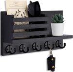 Key Holder for Wall – Decorative Wooden Mail Holder and Key Shelf with Mounting Hardware, Installation Guide – Paulownia Wood with 5 Metal Key Hooks (11.8” x 6.7” x 2.8”) - Image 2