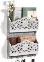 Key and Mail Holder for Wall, 2-Slot Mail Organizer Wall Mount with 5 Key Hooks, Wooden Key Hangers Wall File Organizer Letter Sorter, Key Rack for Entryway and Home Decor,Extra Wide (Extra Large) - Image 2