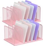 Kuntine.B Desk File Organizer Upright Mesh Desktop Organizer File Sorter Office Organization File Holder for Home, Office & Classroom (Pink, 2 Pack 7-Section) - Image 2