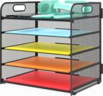 Letter Tray Paper Organizer 5-Tier Desk Organizer File Organizer Paper Holder with Handle, Metal Desktop Document Shelf Tray Office Classroom Organization - Black - Image 2