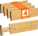 Lifewit 4 Pack 4" High Bamboo Drawer Dividers, 12-16" Adjustable Drawer Organizers for Clothes, Wood Dresser Drawer Divider, Expandable Deep Drawer Separators for Dresser, Kitchen, Bedroom, Bathroom - Image 2