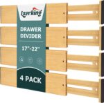 Lzerking Drawer Divider 4 Pack, Kitchen Bamboo Drawer Organizers, 17-22" Adjustable Wood Dividers for Clothes, Spring Loaded, Works in Kitchen, Dresser, Bathroom and Bedroom - Image 2