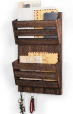 MOOACE Mail Organizer Wall Mount with Key Hooks, 2-Slot Wood Mail and Key Holder, Wall File Organizer Office Letter Folder Accessories Organizer Home Farmhouse Decor - Image 2
