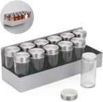 Magnetic Spice Rack with Jars Set，Magnetic Spice Organizer for Refrigerator，12PCS 3oz. Glass Jars with Shaker Lids and Metal Caps，Seasoning Containers with Magnetic Shelf for Fridge - Image 2