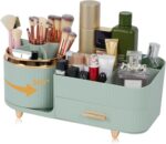 Makeup Organizer Countertop with Drawer 360 Rotating Brush Holder Storage Large Capacity Skincare Cosmetic Display Cases for Vanity Bathroom Desktop, Model 3016 Green - Image 2