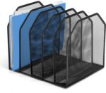 Metal Mesh Desktop File Sorter Organizer, Metal Binder File Holder Organizer for Desk, Vertical Office Organization Bookshelf for Office, Home, Classroom, Black (5-Section) - Image 2