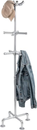 MyGift 5.5ft Freestanding Coat Rack with Silver Tone Industrial Metal Pipe Design and 12 Hooks, Entryway Organizer Stand for Hanging Coats, Hats, Purses - Image 2
