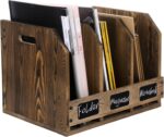 MyGift Office Desktop Document File Folder Rustic Burnt Brown Wood Binder Storage Organizer Rack with 3 Compartments and Chalkboard Labels - Image 2