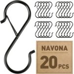 Navona 20 Pcs S Hooks for Hanging Heavy Duty, 3.5-inch Heavy Duty Metal S Hook with Safety Buckle, Suitable for 0.5 inch Rods, S Hook for Hanging Plants, Closet, Kitchen Utensil, Pot, Pan, Bags - Image 2