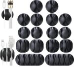OHill 16-Pack Black Cord Organizer - Adhesive Cable Clips Holder for Desk, Wall, Car - Wire Management Clips for iPhone Charger, USB, Computer Cables -Cord Keepers with Strong Sticky Backing - Image 2