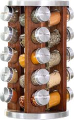 Orii 20 Jar Dark Acacia Wood Spice Rack with Spices Included - Rotating Tower Organizer for Kitchen Spices and Seasonings, (Dark Stained Acacia Wood) - Image 2