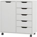 Panana 5-Drawer Chest with 1 Door, Wooden Chest of Drawers Storage Dresser Cabinet with Wheels, Office Organization and Storage, Bedroom Furniture (White-S) - Image 2