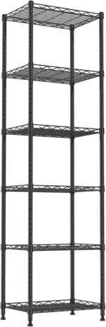 REGILLER 6 Wire Shelving Steel Storage Rack Adjustable Unit Shelves for Laundry Bathroom Kitchen Pantry Closet(Black,11.7" D x 16.8" W x 63" H) - Image 2