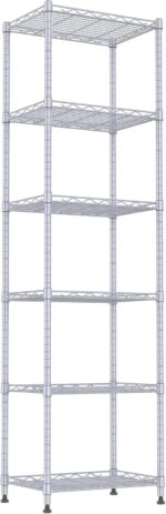 REGILLER 6 Wire Shelving Steel Storage Rack Adjustable Unit Shelves for Laundry Bathroom Kitchen Pantry Closet(Silver, 11.7" D x 16.8" W x 63" H) - Image 2